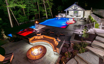 Outdoor Oasis outdoor fire pit, pool, lighted yard