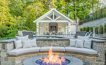 Outdoor Oasis outdoor seating area, tv and fire pit