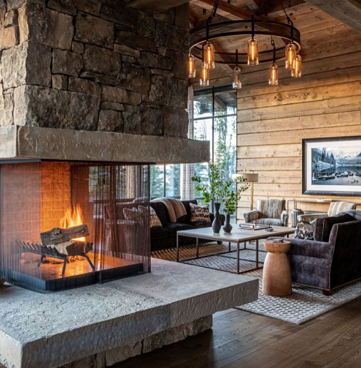 Obsidian House fireplace, living area