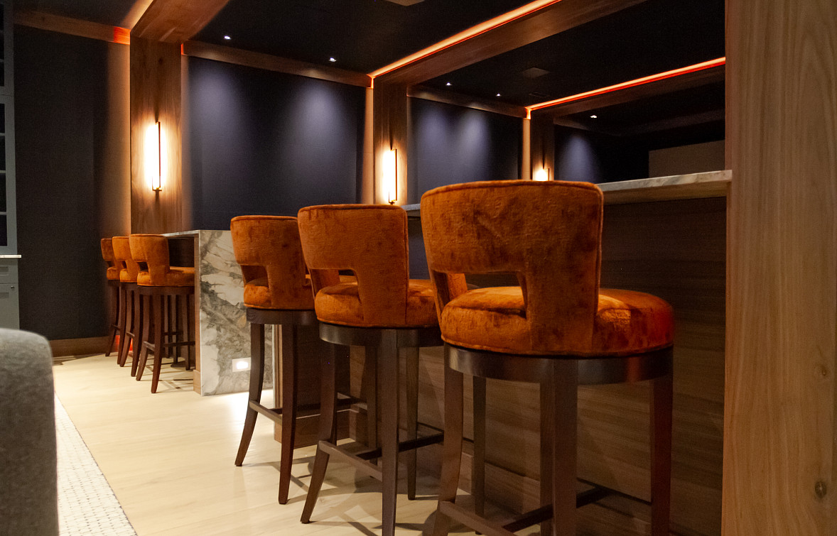 Private Illini Themed Home Theater bar stool seating