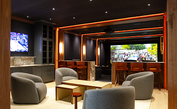 Private Illini Themed Home Theater seating and threater, lighting