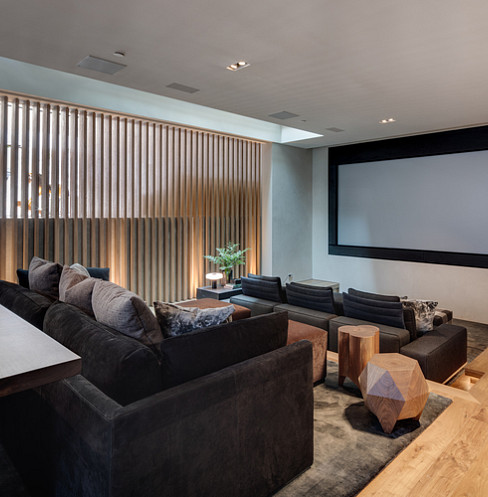 Automated shades and lounge area