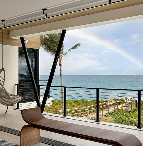 Patio with an ocean view
