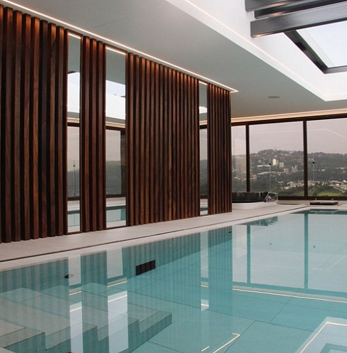 indoor pool with automated panels