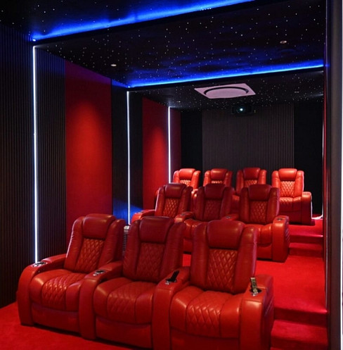 red leather home cinema seating