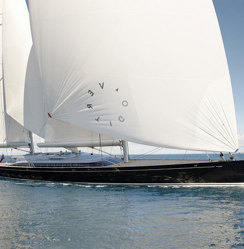 Superyacht Vertigo under sail with integrated navigation, communications and control systems