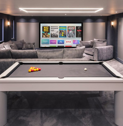 home theater with pool table