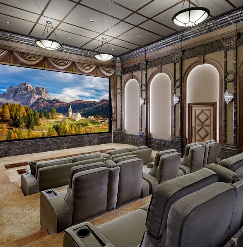 High-performance home cinema with tiered seating and 17.8.8 immersive audio