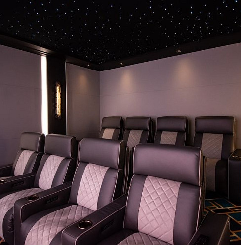 black & grey home cinema seating