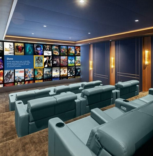 Reference home cinema with 300-inch curved screen and D-Box seating