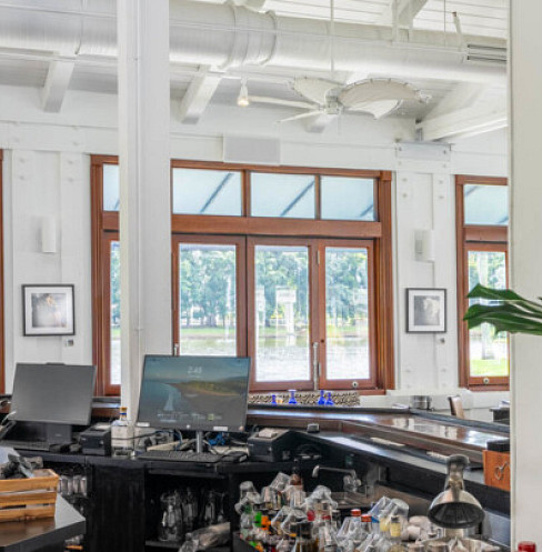 Bar interior served by the rebuilt distributed commercial audio system