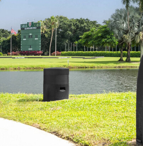 Coastal Source landscape speaker installed discreetly beside the polo field