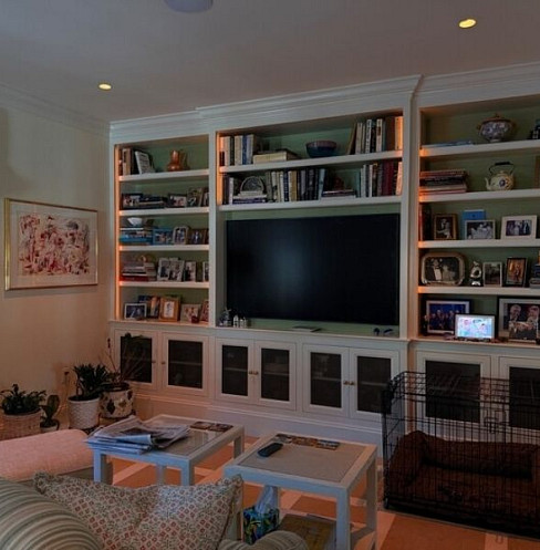 Family room television integrated with Basalte audio and accessible control