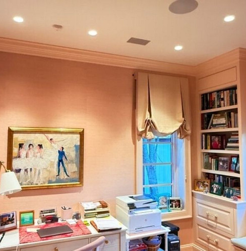Home office with accessible voice-controlled lighting and shading