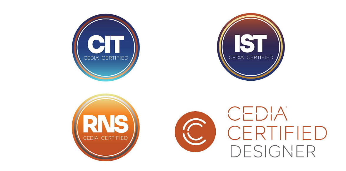 Insignias de certificación de CEDIA para CIT, IST, RNS y Diseñador Certificado por CEDIA