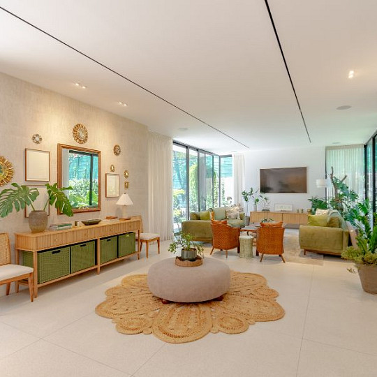 Modern living room with integrated smart home technology
